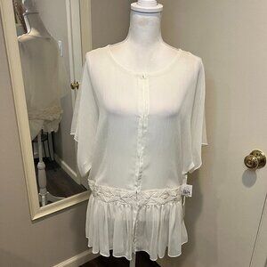 NWT 1.State Sheer Ivory Tunic Blouse with woven band , Size Medium